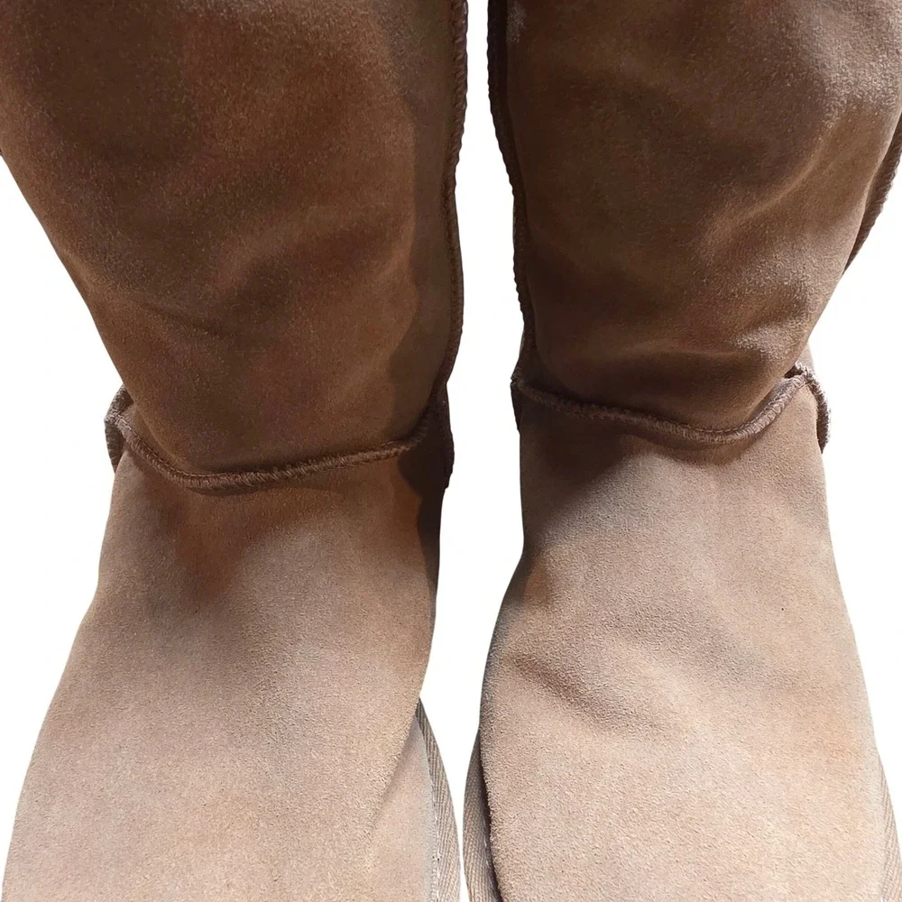 Ukala Sydney Women 8 Tall Suede Sheepskin Boot Tan Lace Up Back Merino Wool
